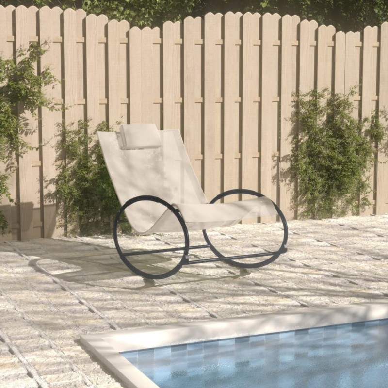 vidaXL Sonnenliege mit Kissen Stahl und Textilene Creme vidaXL Sonnenliege mit Kissen Stahl und Textilene Creme