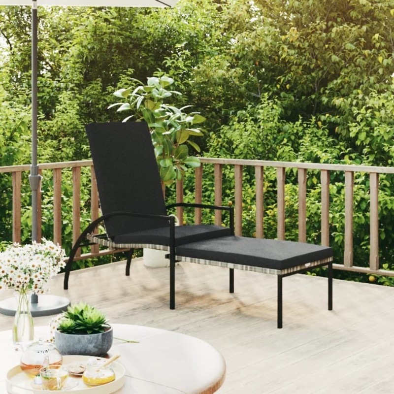 vidaXL Sonnenliege mit Fußhocker PE-Rattan Grau vidaXL Sonnenliege mit Fußhocker PE-Rattan Grau