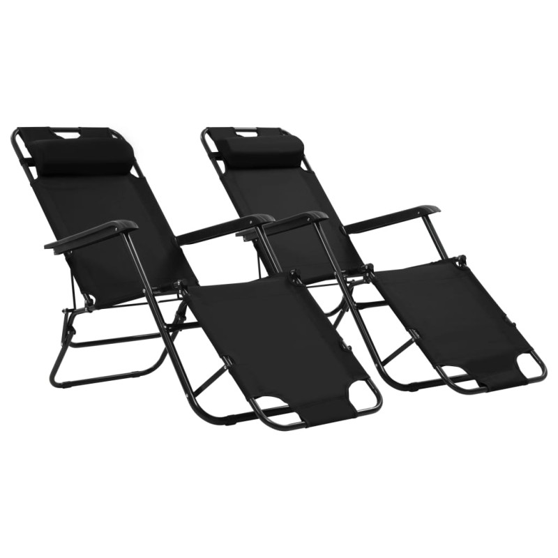 vidaXL Klappbare Sonnenliegen 2 Stk. mit Fußablage Schwarz vidaXL Klappbare Sonnenliegen 2 Stk. mit Fußablage Schwarz