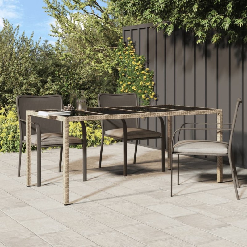 vidaXL Gartentisch Beige 190x90x75 cm Gehärtetes Glas und Poly Rattan vidaXL Gartentisch Beige 190x90x75 cm Gehärtetes Glas und Poly Rattan