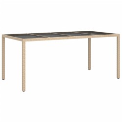 vidaXL Gartentisch Beige 190x90x75 cm Gehärtetes Glas und Poly Rattan
