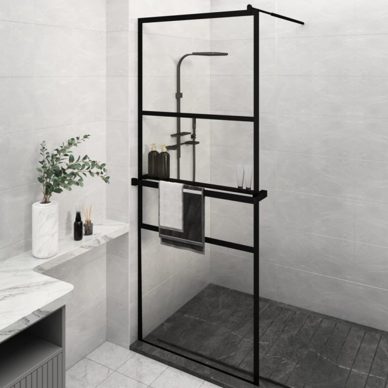 vidaXL Duschwand mit Ablage für Walk-In-Dusche Schwarz 80x195 cm ESG vidaXL Duschwand mit Ablage für Walk-In-Dusche Schwarz 80x195 cm ESG