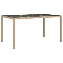 vidaXL Gartentisch 150x90x75 cm Gehärtetes Glas Poly Rattan Beige