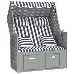 vidaXL Strandkorb mit Kissen Poly Rattan und Massivholz Blau & Weiß