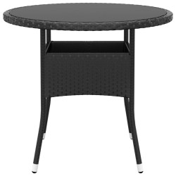 vidaXL Gartentisch Ø80x75 cm Hartglas und Poly Rattan Schwarz