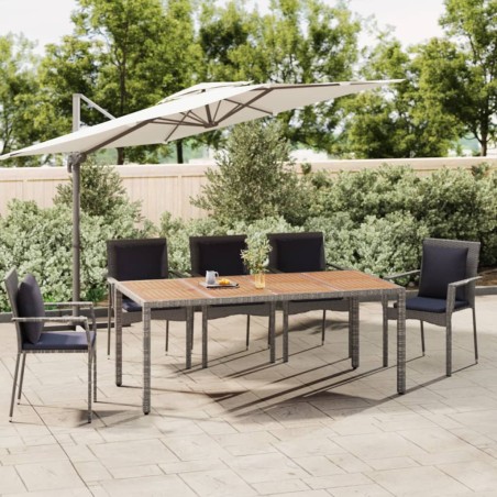 vidaXL Gartentisch mit Holzplatte Grau Poly Rattan & Massivholz Akazie