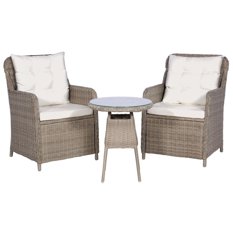 3-tlg. Bistro-Set mit Auflagen und Kissen Poly Rattan Braun 3-tlg. Bistro-Set mit Auflagen und Kissen Poly Rattan Braun