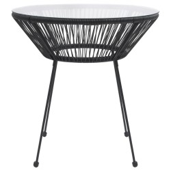 vidaXL Garten-Esstisch Schwarz Ø70x74 cm Rattan und Glas