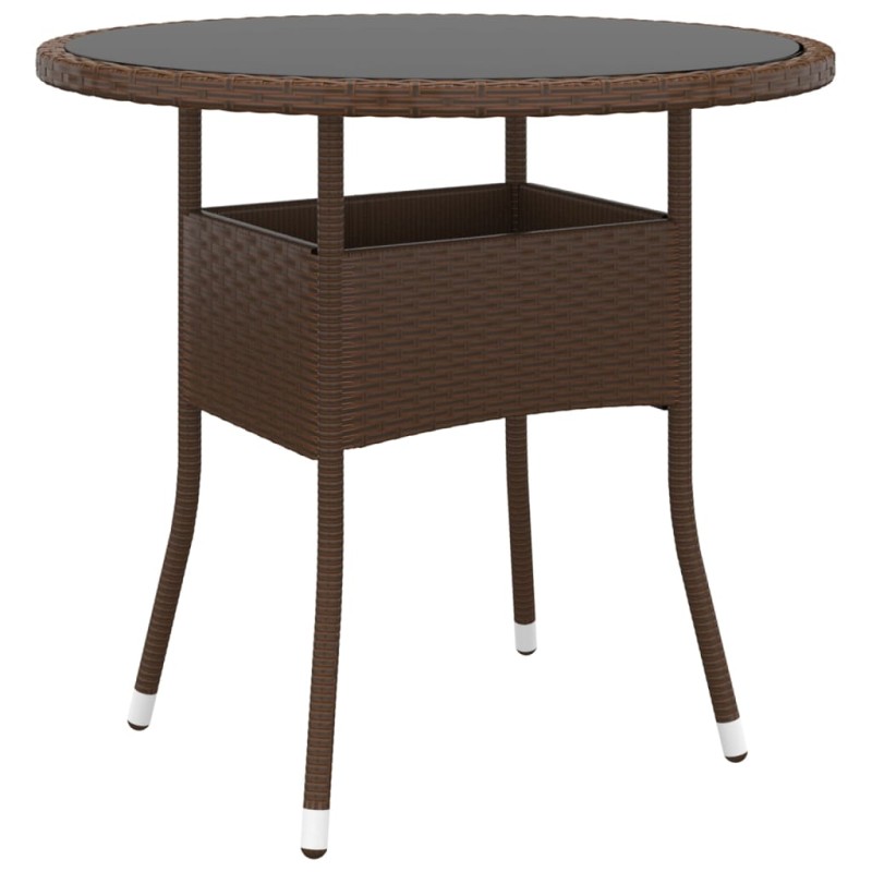 vidaXL Gartentisch Ø80x75 cm Hartglas und Poly Rattan Braun vidaXL Gartentisch Ø80x75 cm Hartglas und Poly Rattan Braun