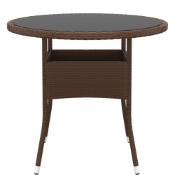 vidaXL Gartentisch Ø80x75 cm Hartglas und Poly Rattan Braun