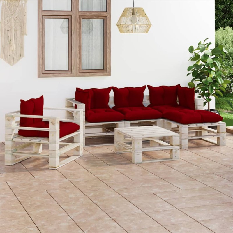 vidaXL 6-tlg. Garten-Lounge-Set aus Paletten mit Kissen Kiefernholz vidaXL 6-tlg. Garten-Lounge-Set aus Paletten mit Kissen Kiefernholz