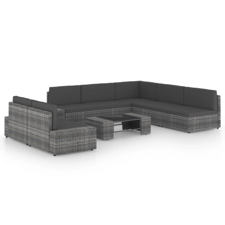 vidaXL 8-tlg. Garten-Lounge-Set mit Kissen Grau Poly Rattan