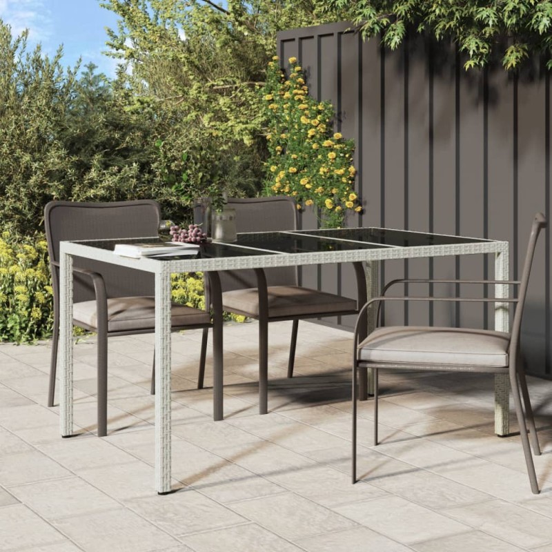 vidaXL Gartentisch 150x90x75 cm Gehärtetes Glas Poly Rattan Weiß vidaXL Gartentisch 150x90x75 cm Gehärtetes Glas Poly Rattan Weiß