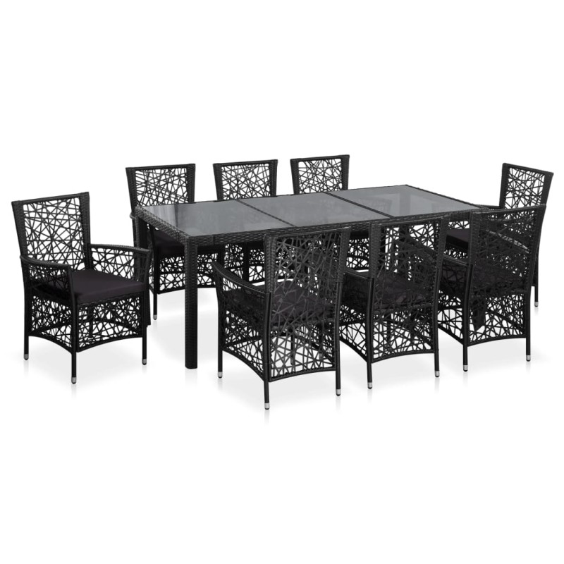 9-tlg. Garten-Essgruppe Poly Rattan Schwarz 9-tlg. Garten-Essgruppe Poly Rattan Schwarz