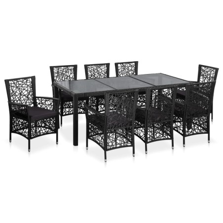 9-tlg. Garten-Essgruppe Poly Rattan Schwarz