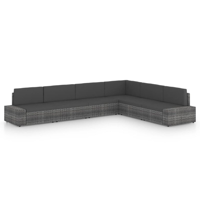 vidaXL 6-tlg. Garten-Lounge-Set mit Kissen Grau Poly Rattan vidaXL 6-tlg. Garten-Lounge-Set mit Kissen Grau Poly Rattan