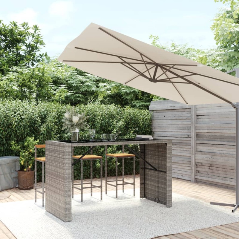 vidaXL Bartisch mit Glasplatte Grau 185x80x110 cm Poly Rattan vidaXL Bartisch mit Glasplatte Grau 185x80x110 cm Poly Rattan