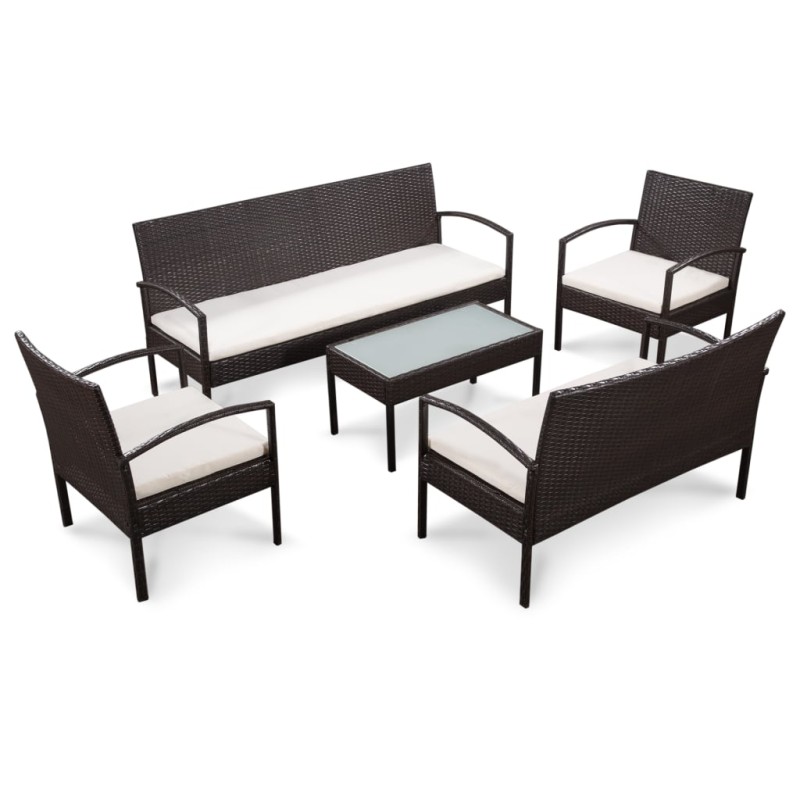 5-tlg. Garten-Lounge-Set mit Auflagen Poly Rattan Braun 5-tlg. Garten-Lounge-Set mit Auflagen Poly Rattan Braun