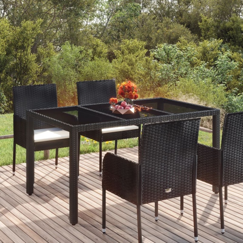 vidaXL Gartentisch mit Glasplatte Schwarz 150x90x75 cm Poly Rattan vidaXL Gartentisch mit Glasplatte Schwarz 150x90x75 cm Poly Rattan