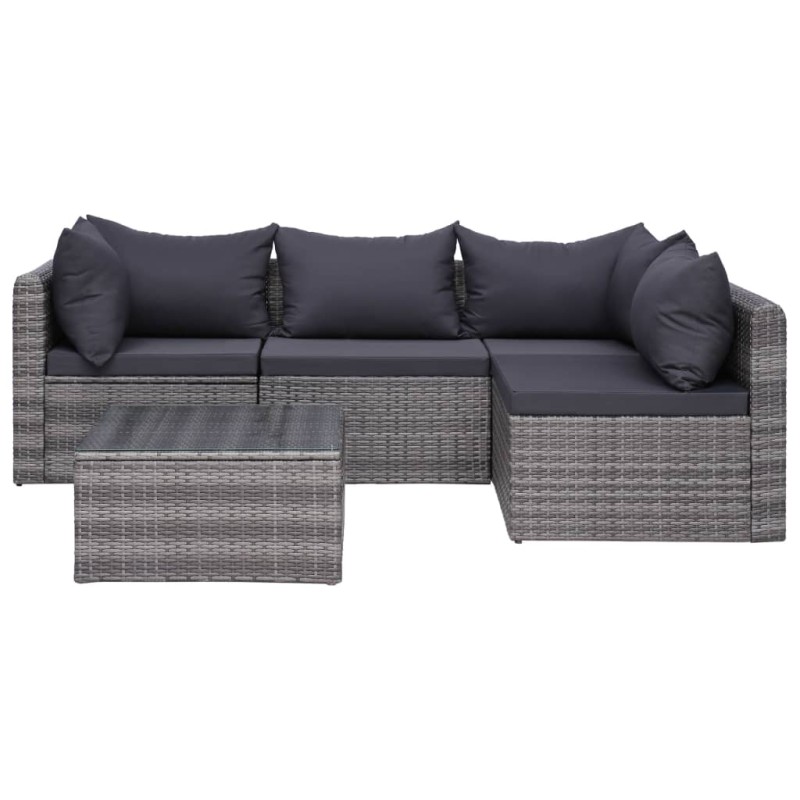 5-tlg. Garten-Sofagarnitur mit Polstern & Kissen Poly Rattan Grau 5-tlg. Garten-Sofagarnitur mit Polstern & Kissen Poly Rattan Grau