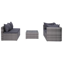 5-tlg. Garten-Sofagarnitur mit Polstern & Kissen Poly Rattan Grau