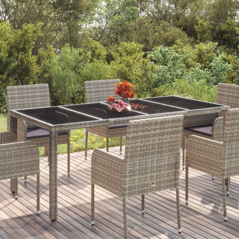 vidaXL Gartentisch mit Glasplatte Grau 190x90x75 cm Poly Rattan vidaXL Gartentisch mit Glasplatte Grau 190x90x75 cm Poly Rattan