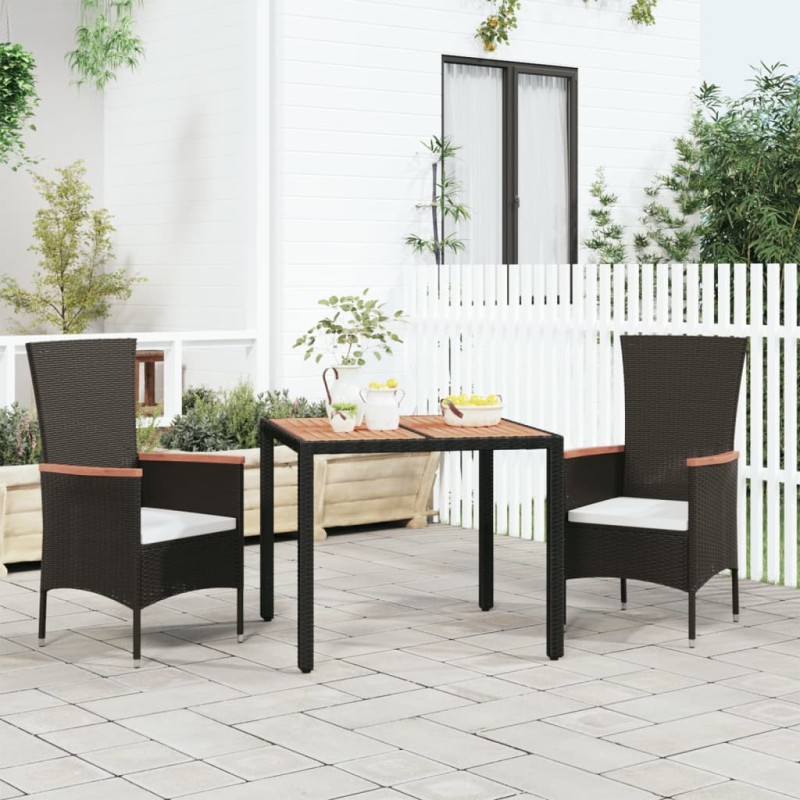 vidaXL Gartentisch mit Holzplatte Schwarz Poly Rattan & Akazienholz vidaXL Gartentisch mit Holzplatte Schwarz Poly Rattan & Akazienholz