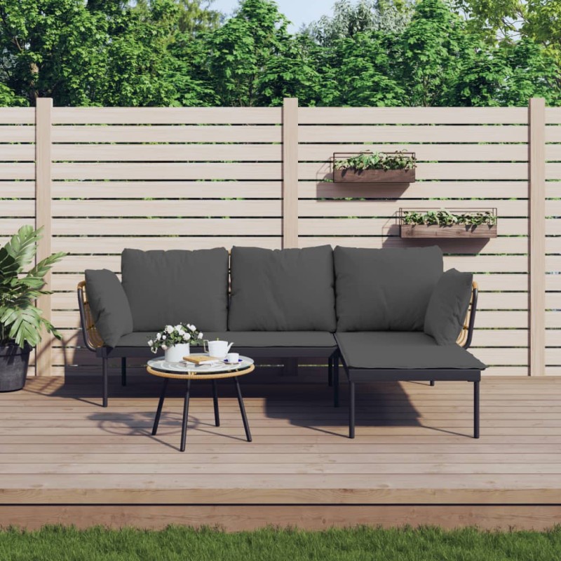 vidaXL 3-tlg. Garten-Lounge-Set mit Kissen Dunkelgrau Poly Rattan vidaXL 3-tlg. Garten-Lounge-Set mit Kissen Dunkelgrau Poly Rattan