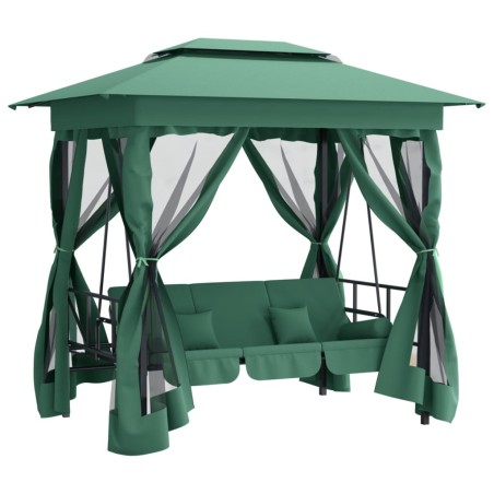 vidaXL Gartenpavillon mit Hollywoodschaukel Grün Stoff & Stahl