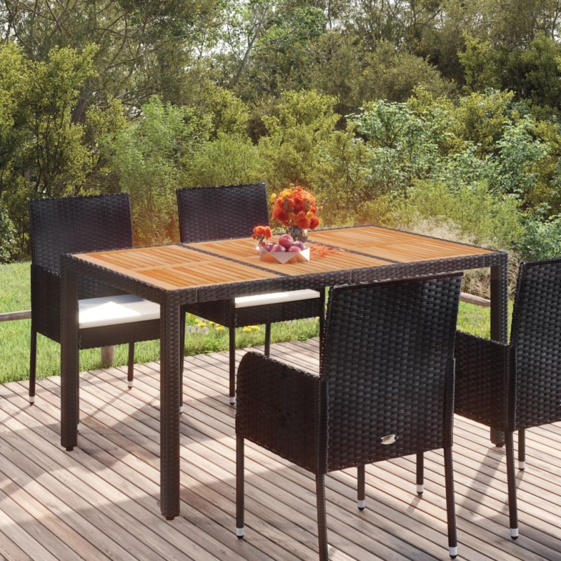 vidaXL Gartentisch mit Holzplatte Schwarz 150x90x75 cm Poly Rattan vidaXL Gartentisch mit Holzplatte Schwarz 150x90x75 cm Poly Rattan