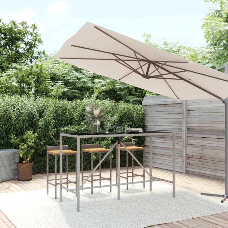 vidaXL Bartisch mit Glasplatte Grau 180x70x110 cm Poly Rattan vidaXL Bartisch mit Glasplatte Grau 180x70x110 cm Poly Rattan