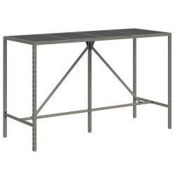 vidaXL Bartisch mit Glasplatte Grau 180x70x110 cm Poly Rattan