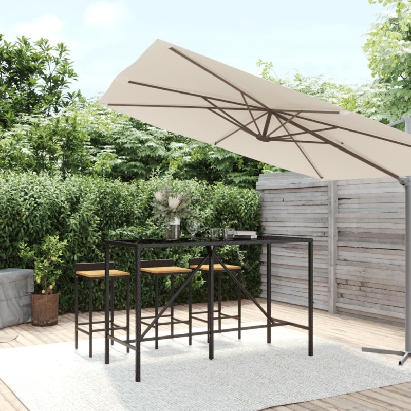 vidaXL Bartisch mit Glasplatte Schwarz 180x70x110 cm Poly Rattan vidaXL Bartisch mit Glasplatte Schwarz 180x70x110 cm Poly Rattan