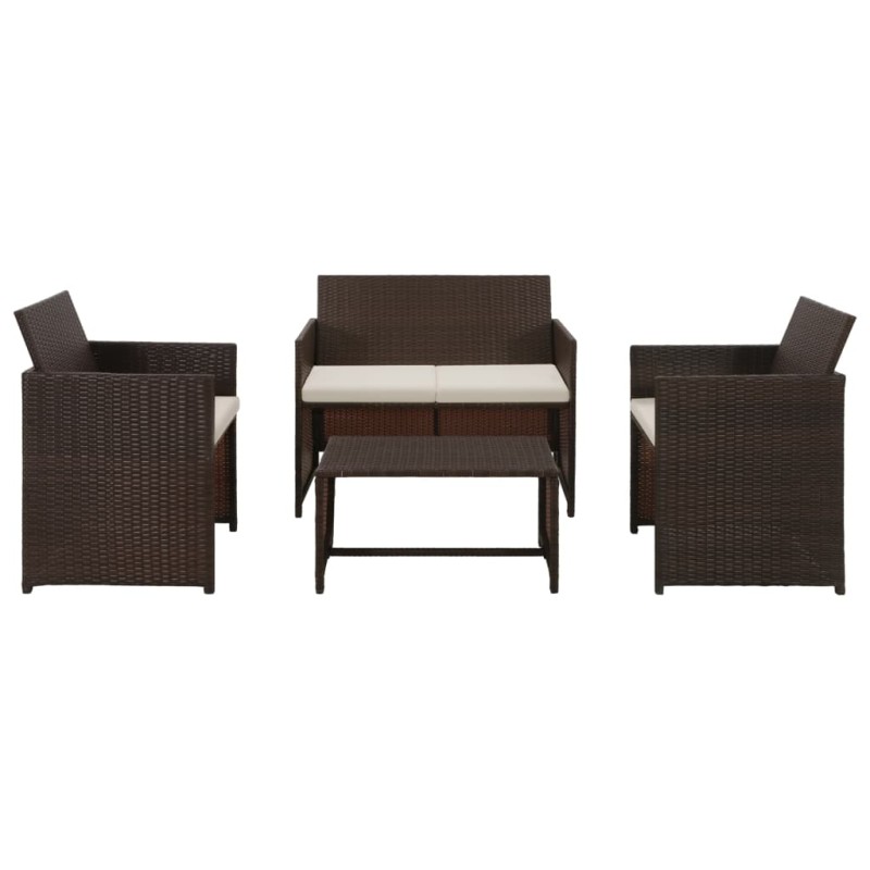 4-tlg. Garten-Lounge-Set mit Auflagen Poly Rattan Braun 4-tlg. Garten-Lounge-Set mit Auflagen Poly Rattan Braun