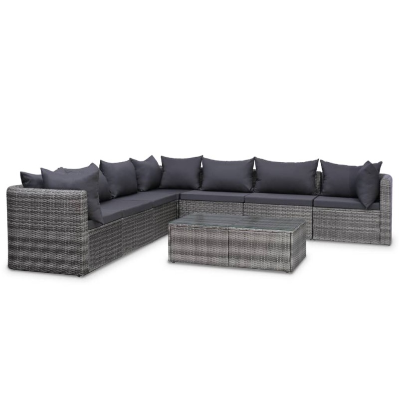8-tlg. Garten-Lounge-Set mit Auflagen Poly Rattan Grau 8-tlg. Garten-Lounge-Set mit Auflagen Poly Rattan Grau