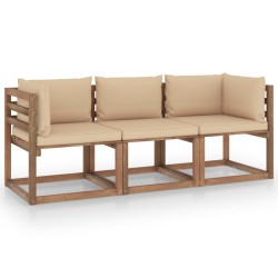 vidaXL Garten-Palettensofa 3-Sitzer mit Kissen in Beige Kiefernholz