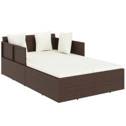 vidaXL Sonnenliege mit Kissen Braun 182x118x63 cm Poly Rattan