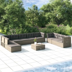 vidaXL 10-tlg. Garten-Lounge-Set mit Kissen Grau Poly Rattan
