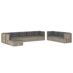 vidaXL 10-tlg. Garten-Lounge-Set mit Kissen Grau Poly Rattan