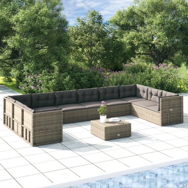 vidaXL 10-tlg. Garten-Lounge-Set mit Kissen Grau Poly Rattan vidaXL 10-tlg. Garten-Lounge-Set mit Kissen Grau Poly Rattan