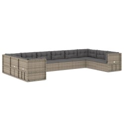 vidaXL 10-tlg. Garten-Lounge-Set mit Kissen Grau Poly Rattan