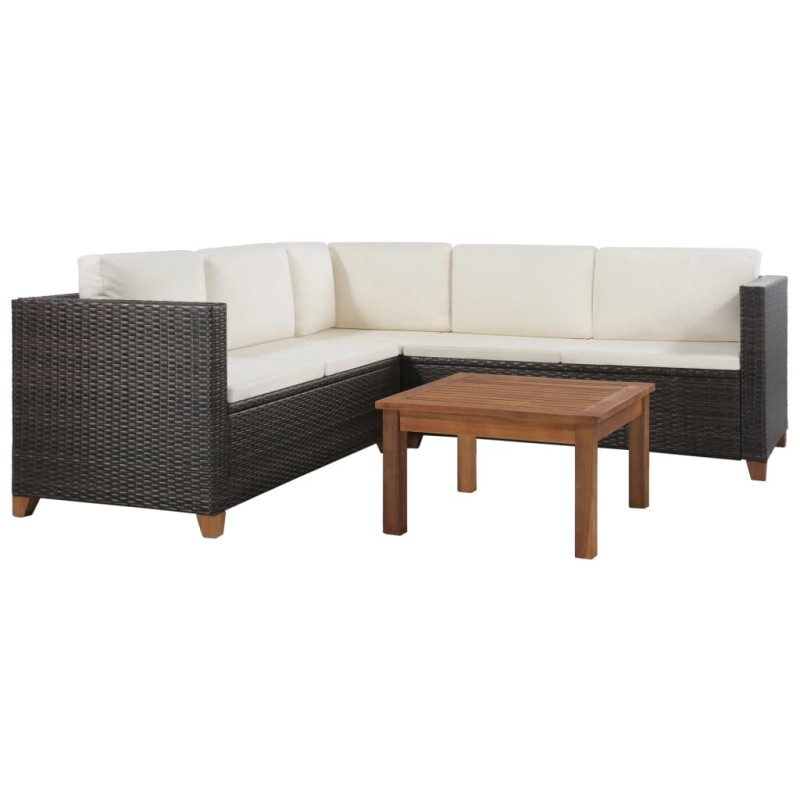 4-tlg. Garten-Lounge-Set mit Auflagen Poly Rattan Braun 4-tlg. Garten-Lounge-Set mit Auflagen Poly Rattan Braun