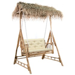vidaXL Hollywoodschaukel mit Palmblättern und Kissen 202 cm Bambus 
