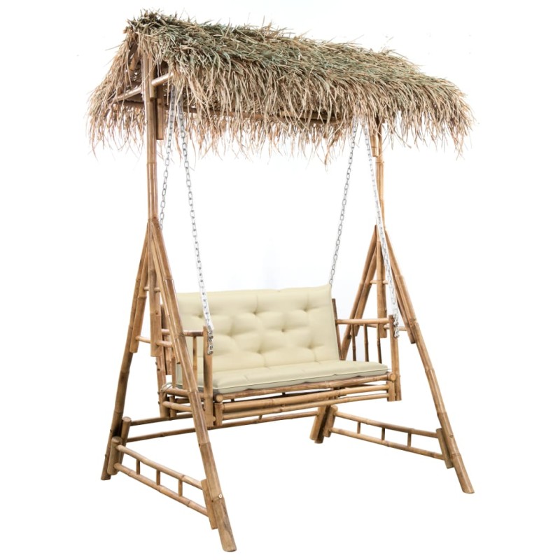 vidaXL Hollywoodschaukel mit Palmblättern und Kissen 202 cm Bambus vidaXL Hollywoodschaukel mit Palmblättern und Kissen 202 cm Bambus