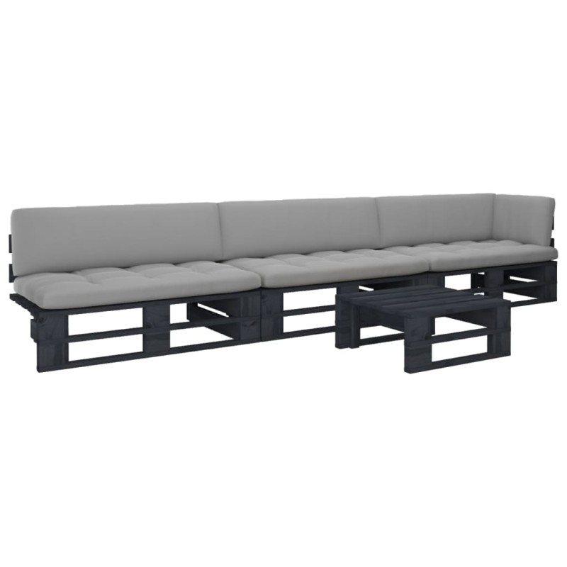 vidaXL 4-tlg. Paletten-Lounge-Set Schwarz Imprägniertes Kiefernholz vidaXL 4-tlg. Paletten-Lounge-Set Schwarz Imprägniertes Kiefernholz