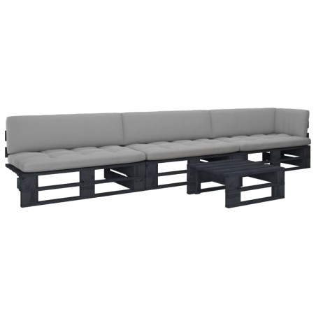 vidaXL 4-tlg. Paletten-Lounge-Set Schwarz Imprägniertes Kiefernholz