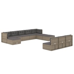 vidaXL 11-tlg. Garten-Lounge-Set mit Kissen Grau Poly Rattan