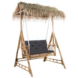vidaXL Hollywoodschaukel mit Palmblättern und Kissen 202 cm Bambus 