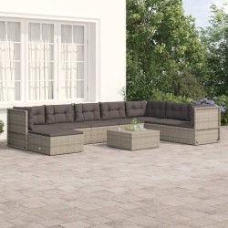 vidaXL 8-tlg. Garten-Lounge-Set mit Kissen Grau Poly Rattan
