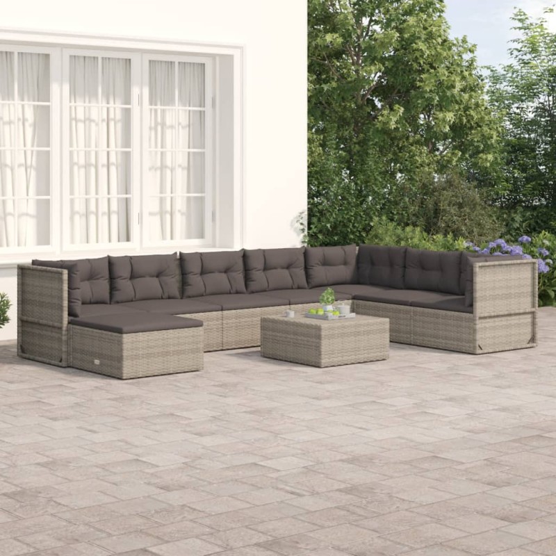 vidaXL 8-tlg. Garten-Lounge-Set mit Kissen Grau Poly Rattan vidaXL 8-tlg. Garten-Lounge-Set mit Kissen Grau Poly Rattan
